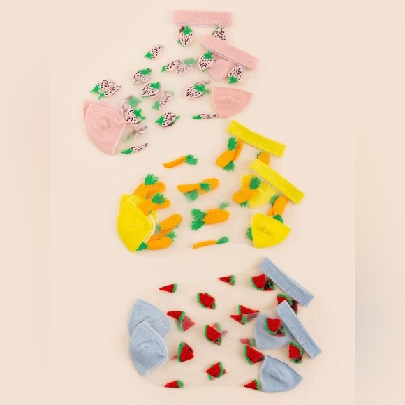 NEW Francesca’s Yahara Sheer Fruit Print Sock 3pr Set - Picture 1 of 1